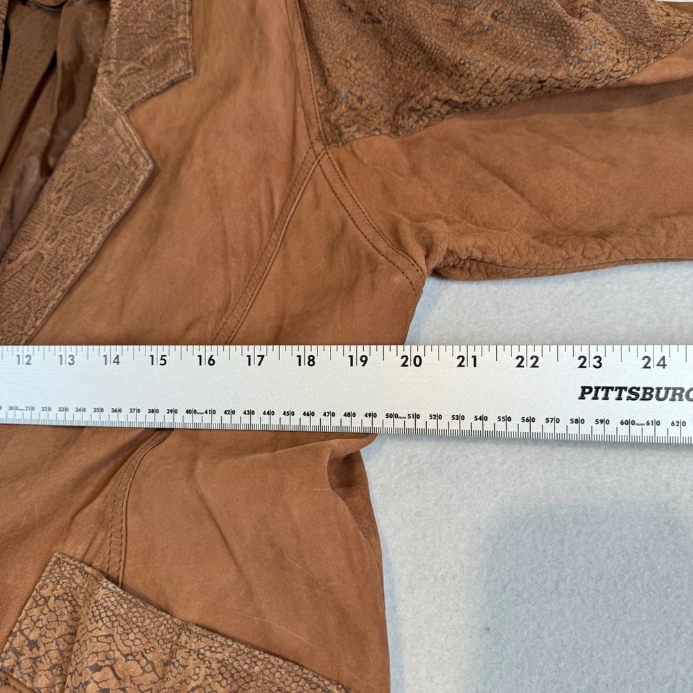 Cayenne Womens Brown Leather Trench Coat Snakeskin Embossed Trim Duster Size M - Picture 4 of 9